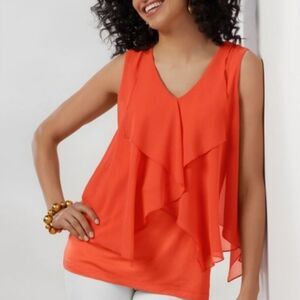 Soft Surroundings Women Bonita Rosa Coral Chiffon Sleeveless Layered Top Size M